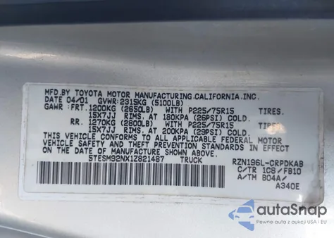 2001 Toyota Tacoma Prerunner из США, поврежденный, VIN 5TESM92NX1Z821487